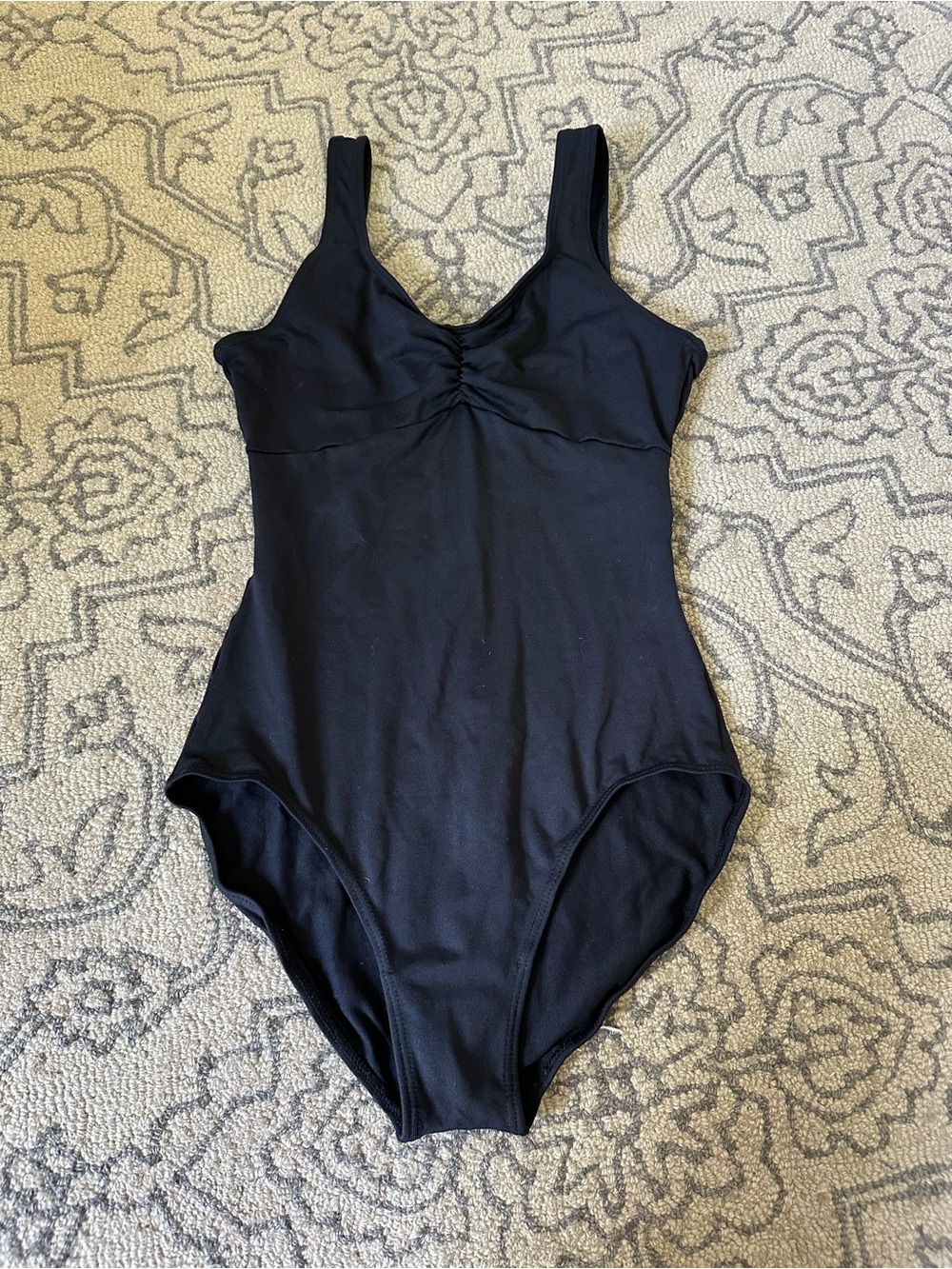 Girls' Black One-Piece dance leotard with Ruched Bust